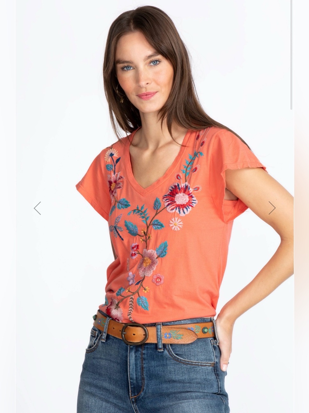 Johnny Was Grace Flutter Sleeve Tee with Embroidery